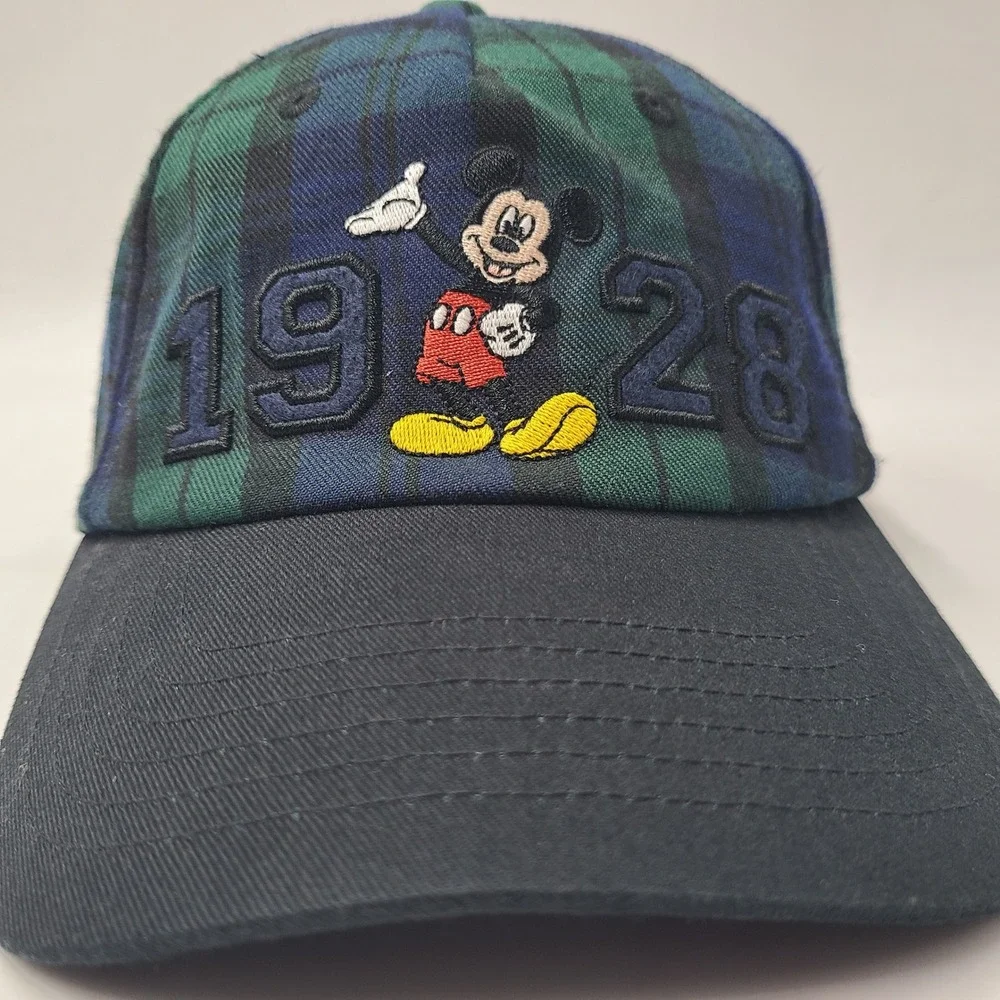 Mickey Mouse Hat‎ Adjustable Disney Blue Green Black Plaid 1928 Logo Casual Men